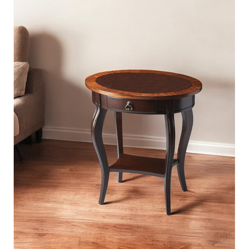 Table basse ovale en bois brun de 25 po avec tiroir et tablette