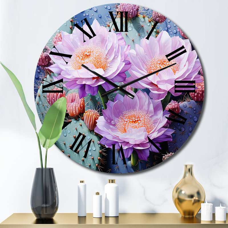 Horloge murale florale cactus rose et vert, Petit