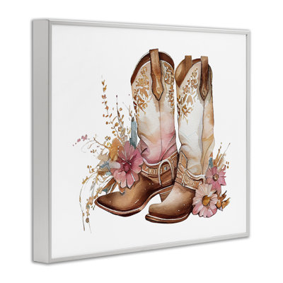 Blooming Cowboy Boots Framed Giclee Art by Birch&Ink