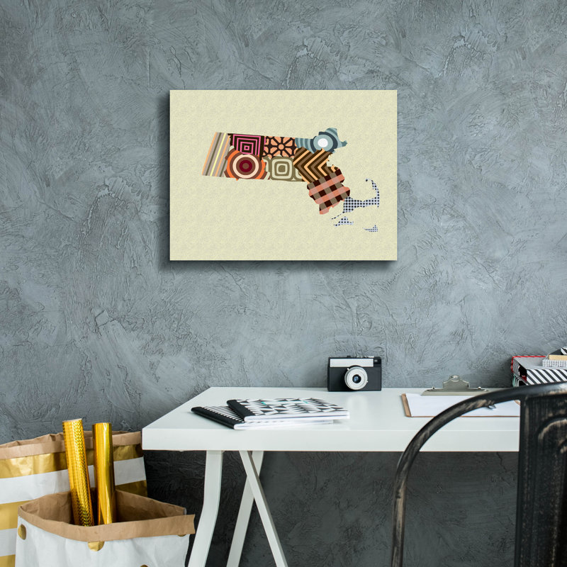«Massachusetts State Map» par Lanre Adefioye, art mural sur toile, H 12 po x l 16 po x P 0,75 po