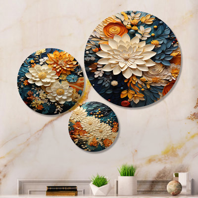 3 pièces, impression sur métal - tourbillon botanique sarcelle orange II