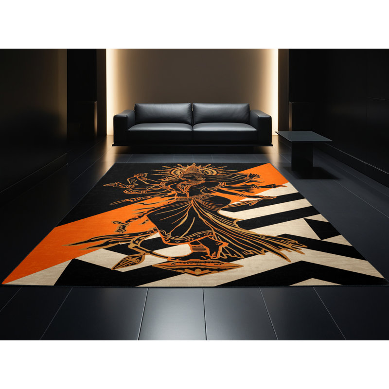Tapis doux et moelleux à motif de chevrons brun et noir éclectique Kater Durga, 2 x 5
