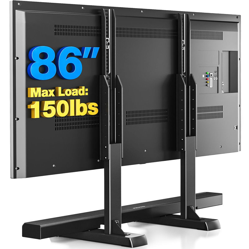 Black Adjustable Steel Table Top TV Stand with Cable Management