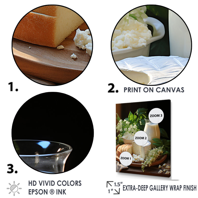 «Milk And Cheese Creamy Serenity», reproduction sur toile, H 44 po x l 34 po x P 1,5 po, Cadre flottant noir