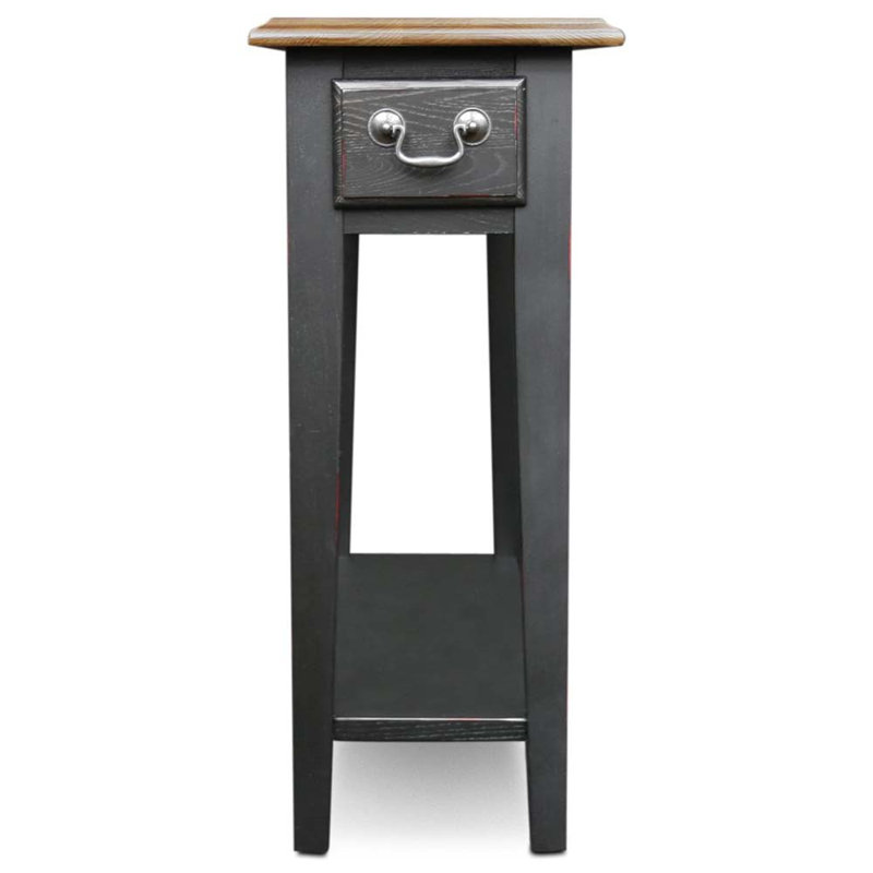 Narrow Solid Wood Side Table with Shelf, Slate