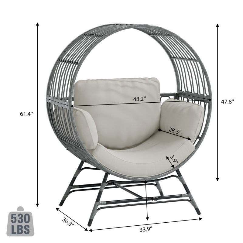 Wicker Outdoor Patio Egg Chair with Cushion, Gray