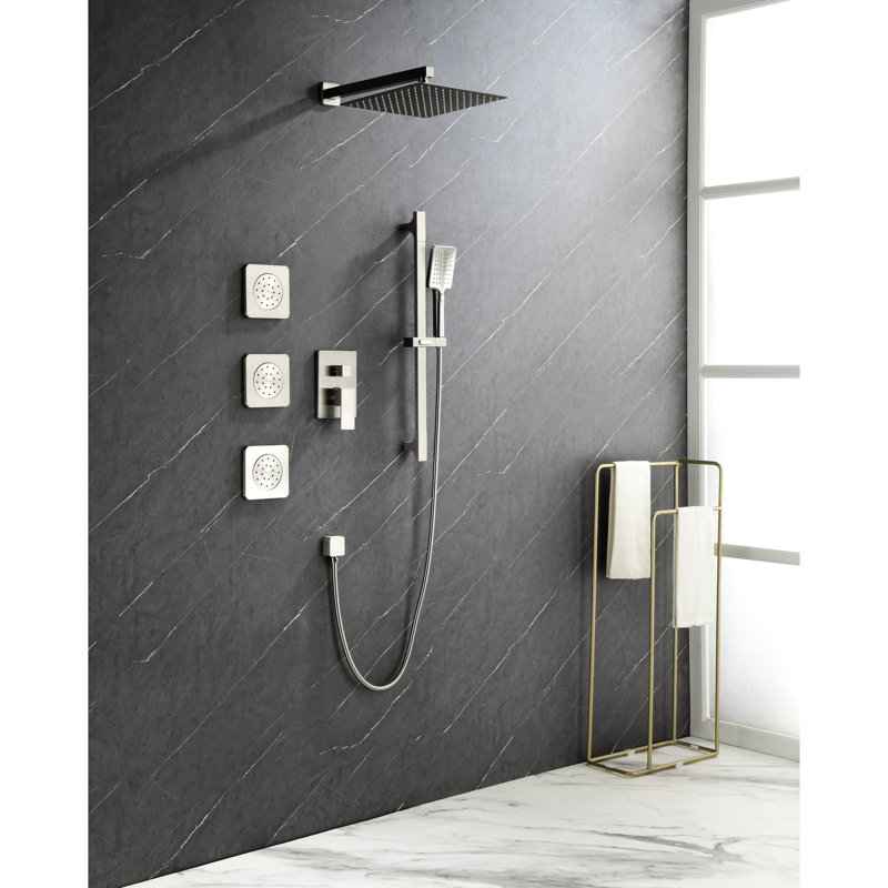 Shower System With Easy-install Head, Hand Shower, Slide Bar, Bodysprays Modern Brushed Nickel Bathroom, Brushed Nickel