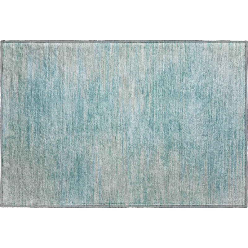Premium Machine Washable Prisco Aqua Rug, Rectangle 1'8" x 2'6"