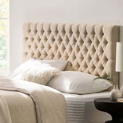 Tête de lit tapissier contemporaine beige pour surélever votre grand lit beige, pour le lit, l'apparence de la chambre à coucher, assemblage inclus