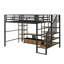 Lit mezzanine double en métal avec escalier, table intégrée et tablettes de rangement-566978669