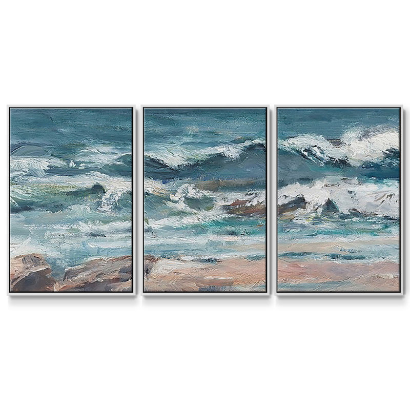 Ocean Breakers II, reproduction sur toile 3 pièces, H 40 po x l 78 po x P 2 po, Blanc