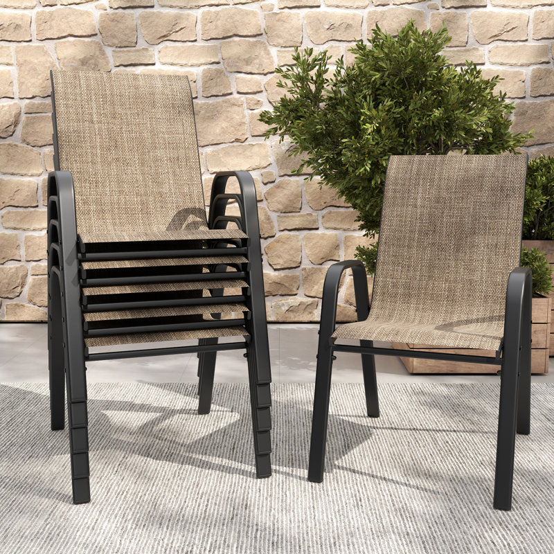 Ensemble de 6 chaises d'extérieur pour jardin et usage commercial, assise large et ergonomique, capacité de 159 kg, structure antirouille, chaises de salle à manger en tissu facile d'entretien et en métal, imperméables