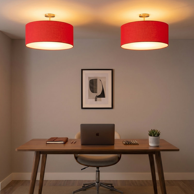 Plafonnier extensible semi-encastré, rouge cramoisi, laiton vieilli