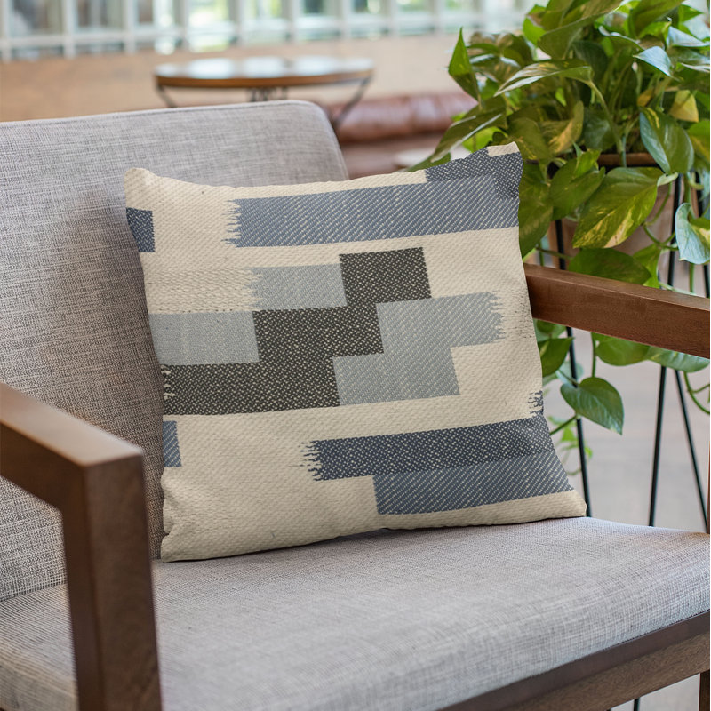 Blocks Outdoor Reversible Throw Pillow, 22" x 22"
