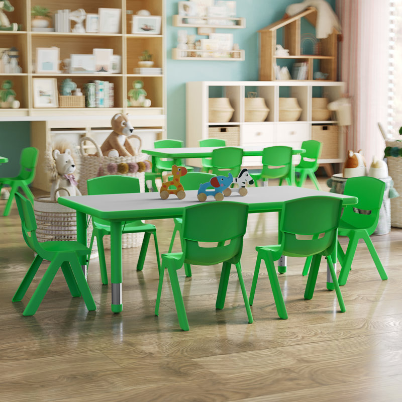 Ensemble de table d'activité et de chaises en plastique pour enfants de sept articles Goddard, Vert