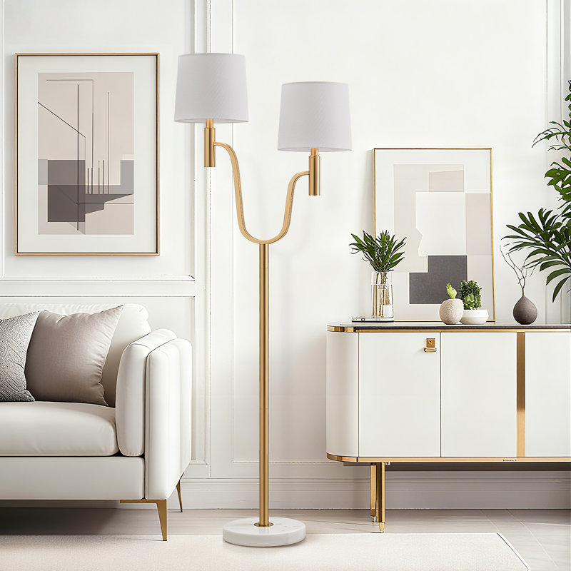 63.5''Modern Industrial Double - Head Height Floor Lamp, Minimalist & Modern Style With LED Bulb, Stable Base, Easy Assembly