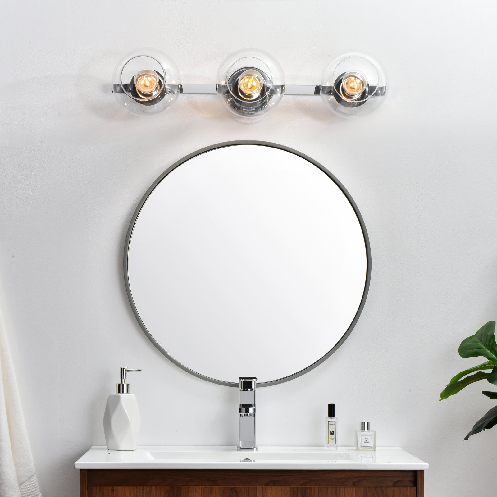 Nathalie 2 Light Glass Dimmable Armed Sconce, Chrome, 7" H x 27" W x 27" D, 3 Lights