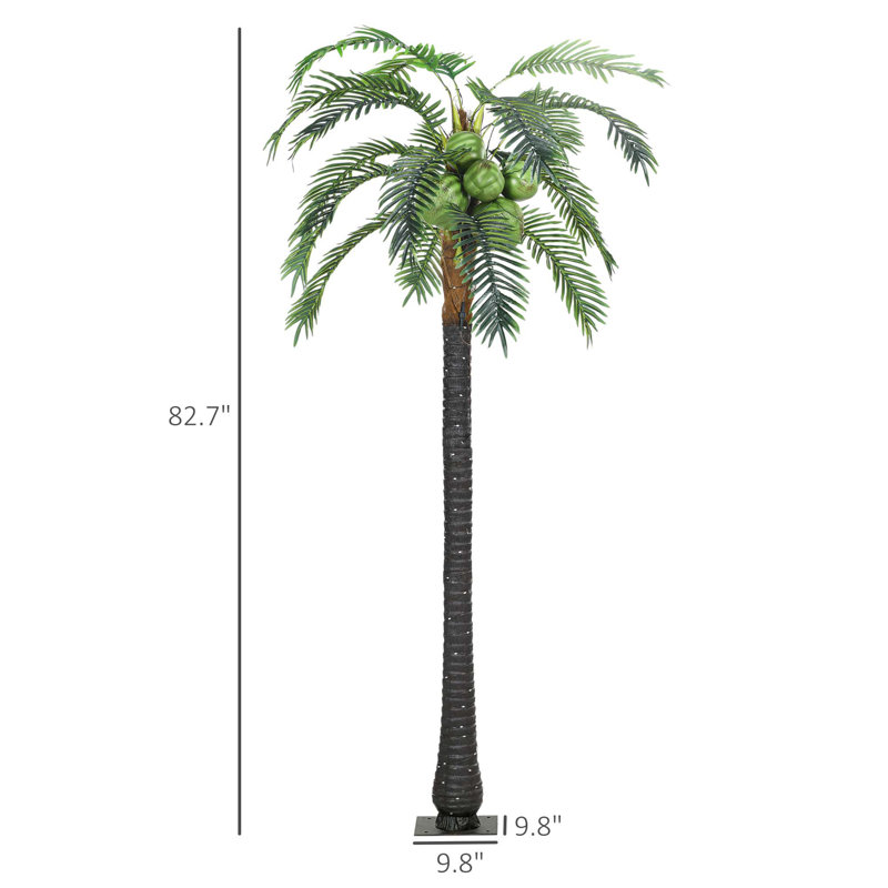 7' Artificial Lighted Palm Tree With 5 Coconuts, 280 Color Changing LED Light