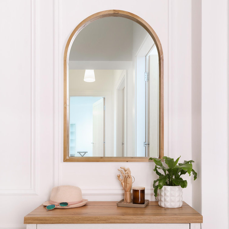 Arch Natural Wood Wall Hanging Framed Decorative Mirror - 24" X 36"