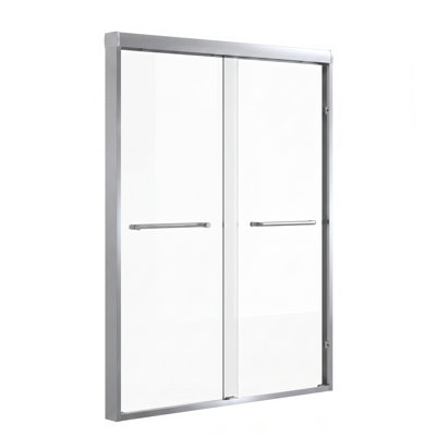 Porte de douche coulissante double 112-122 cm (L) x 183 cm (H), cadre en aluminium nickelé brossé, verre trempé certifié SCGG de 8 mm avec poignée en acier inoxydable