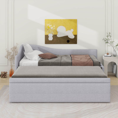 Twin Size Upholstered L-Shaped Upholstered Daybed With Trundle