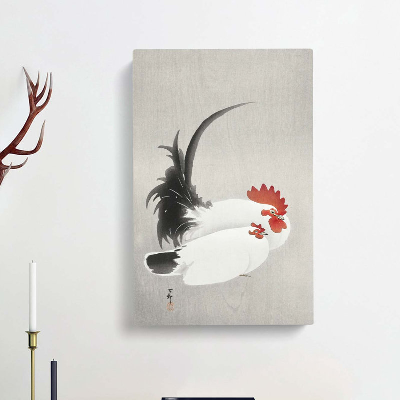 White Rooster Hen by Ohara Koson - Wrapped Canvas Painting, 50cm H x 35cm W x 3cm D
