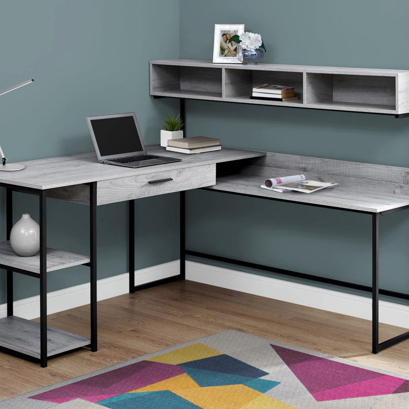 Bureau d'ordinateur, bureau personnel, coin, tiroirs de rangement, forme en L, travail, ordinateur portable, stratifié, métal, contemporain, moderne