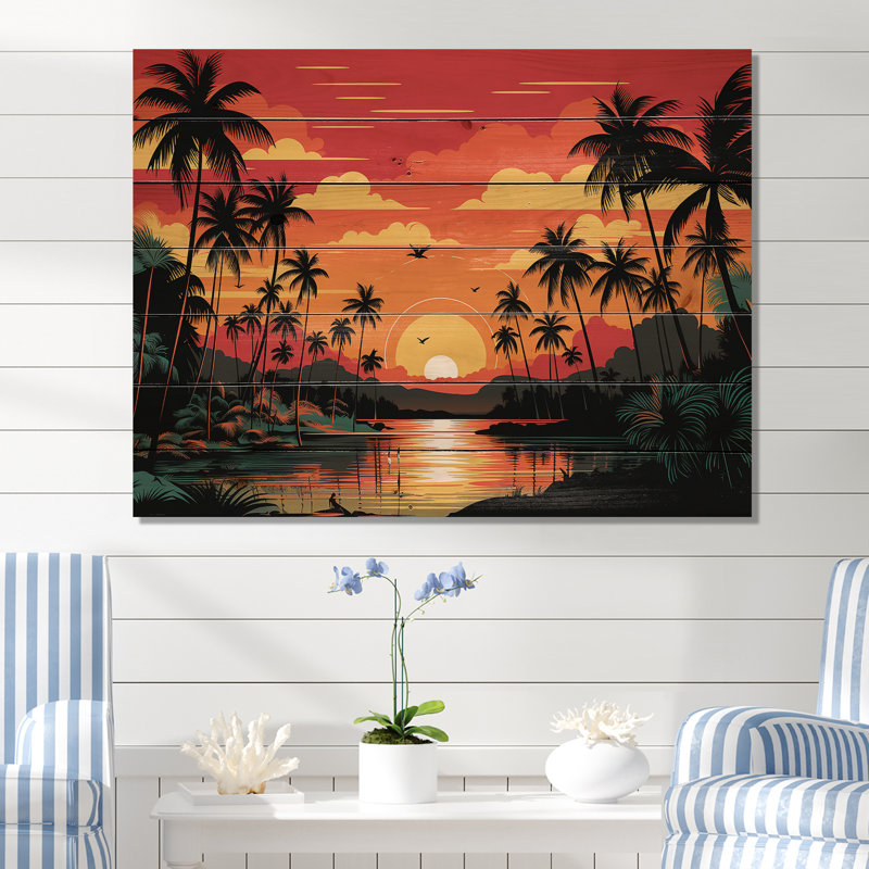 Orange Sunset I Bold Landscape I - Coastal Sunset sur impression sur bois, H 24 po x l 32 po