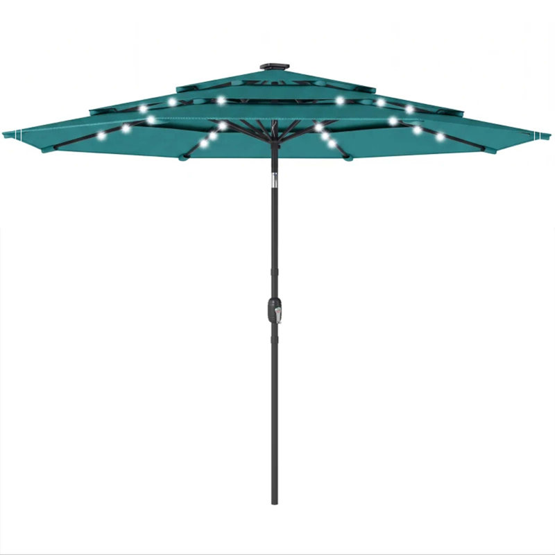 Parasol de patio, parasol de table d'extérieur à 3 niveaux, parasol de patio extérieur (seulement parasol), Sarcelle