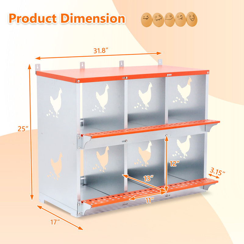 Nichoir ventilé pour canards et poules, en métal orange, avec coussin en fibre de coco. Nichoir en acier galvanisé facile à entretenir, favorisant une ponte confortable et une grande durabilité grâce à son pouvoir absorbant.