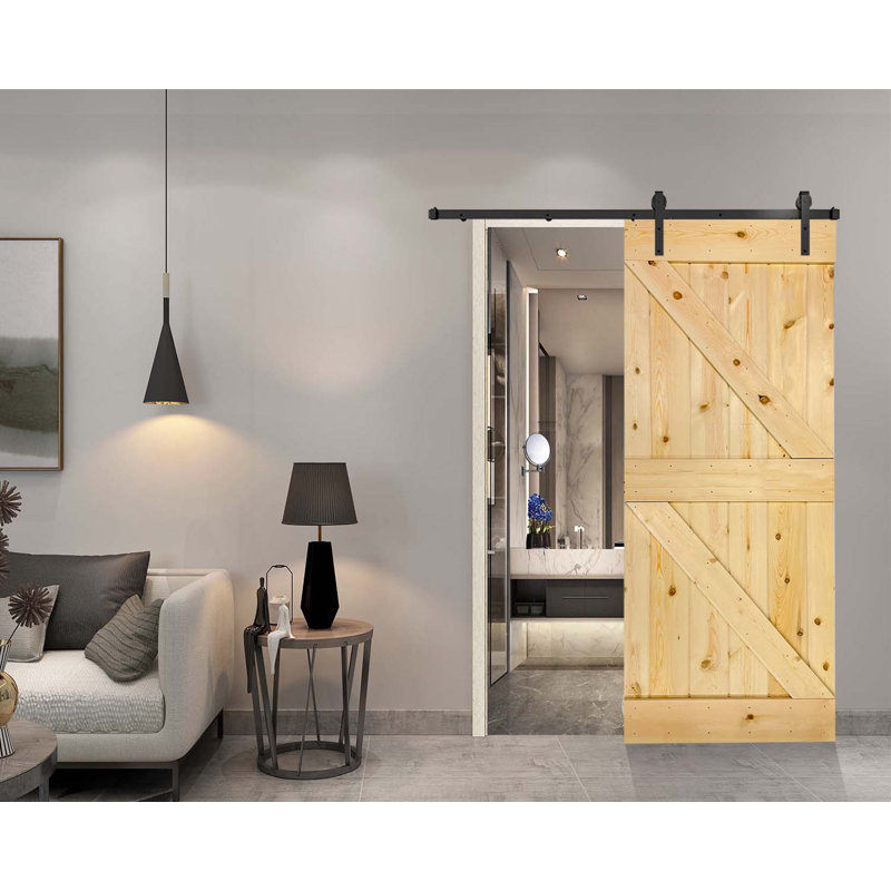 Porte de grange peinte 84 po 84 po, Naturel, 40 po x 84 po
