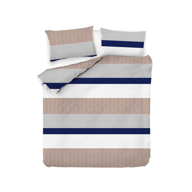 Ensemble de housse de couette 100% coton beige / gris / foncé / bleu Odonnell 3 pièces