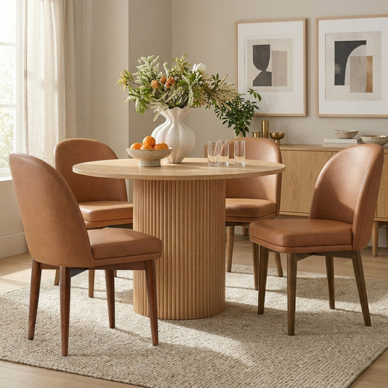Mid-Century Faux Leather Dining Chairs with Solid Wood Legs