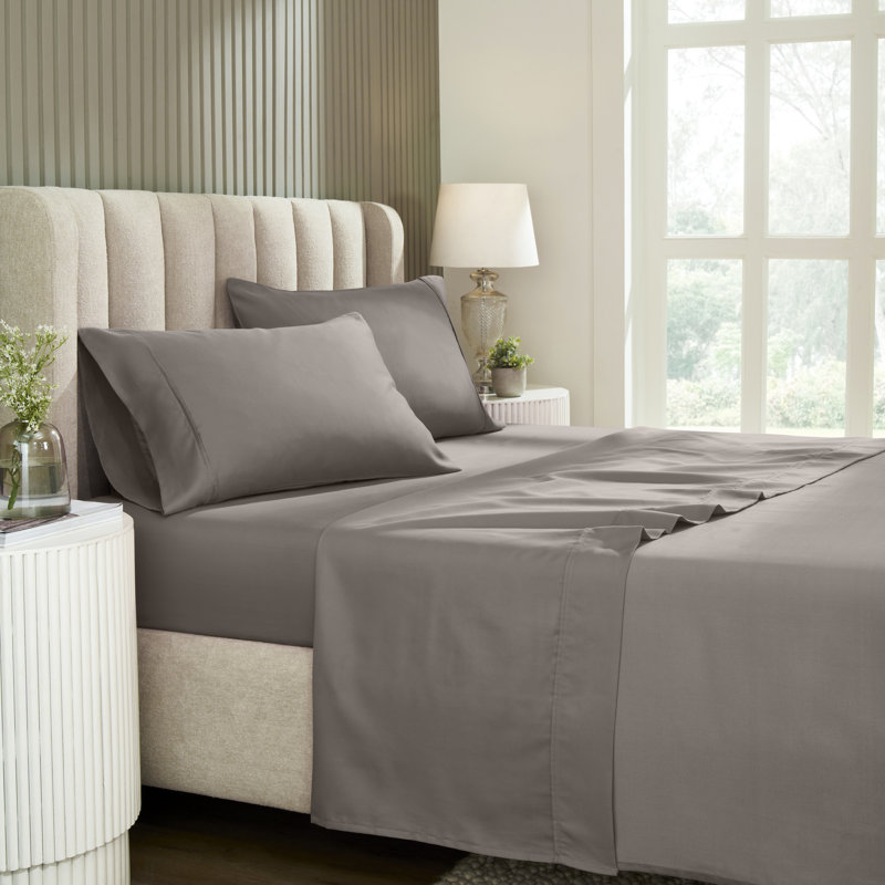 Superior 1200-Thread Count Wrinkle Resistant Cotton Blend Deep Pocket Sheet Set, King 4Pc Sheet Set, Silver