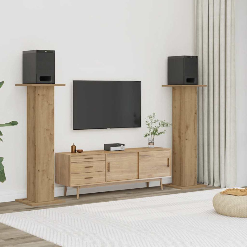  Speaker Stands Living Room Speaker Floor Stand 2 Pcs Engineered Wood, Natural