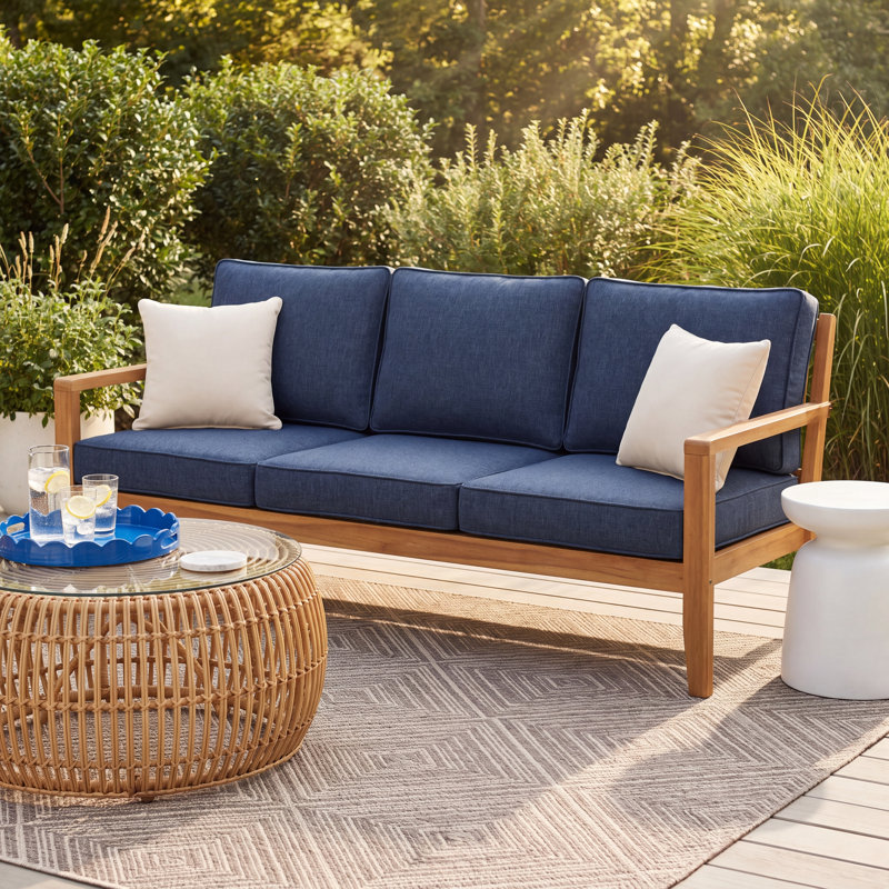 Sunbrella Bouclé Outdoor Sofa Cushion Set, Improve Indigo Sunbrella®