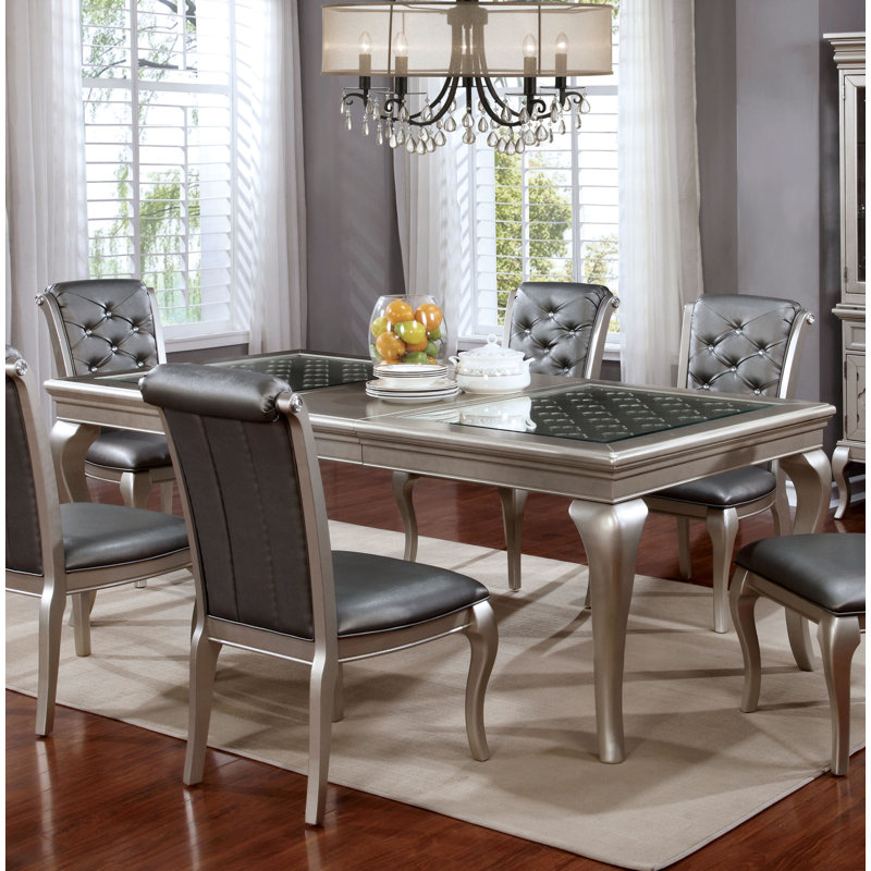 Ensemble de table de salle à manger extensible 9 pièces Kane, Gris, Beige, Champagne argenté