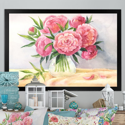 Pivoines roses dans un vase - reproduction d'art sur toile