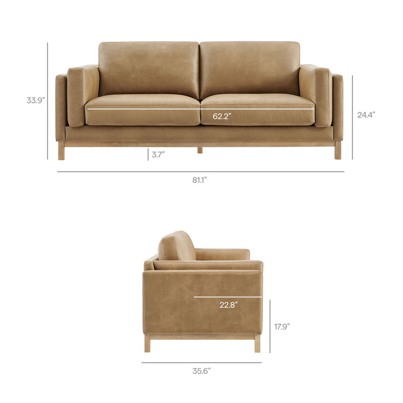 Roscoe 81 Inch Vegan Leather Sofa, Toast, Toast