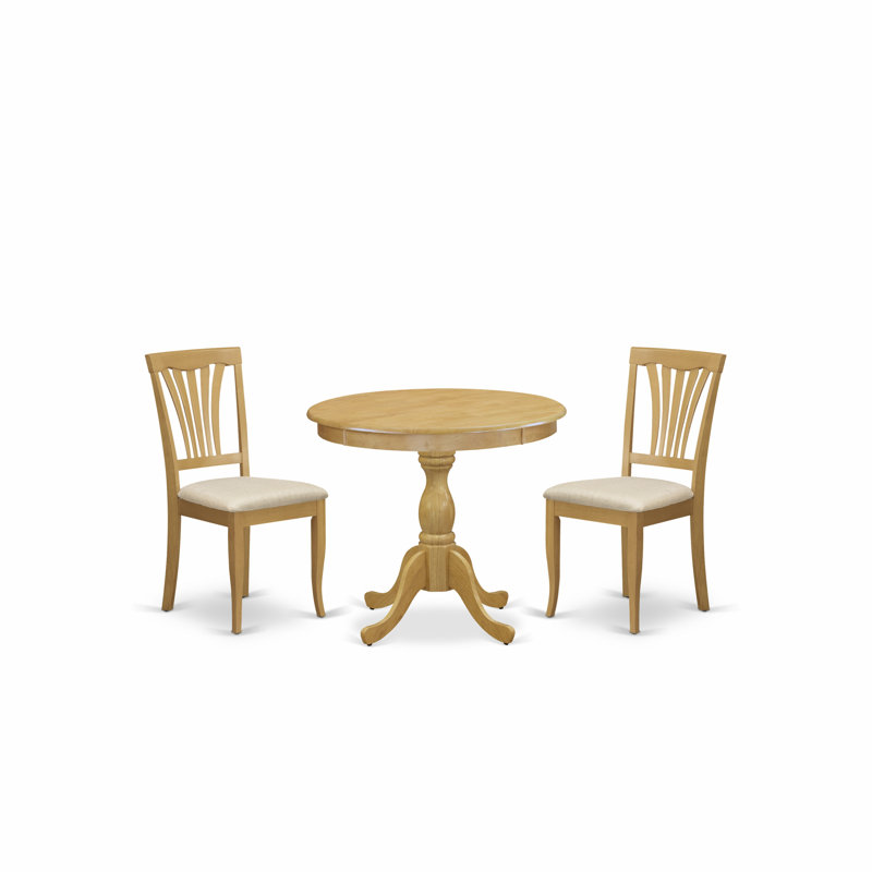  3 Piece Dining Room Set Includes 1 Modern Kitchen Table and 2 Oak Linen Fabric Dinning Room Chairs with Slatted Back - Oak Finish
