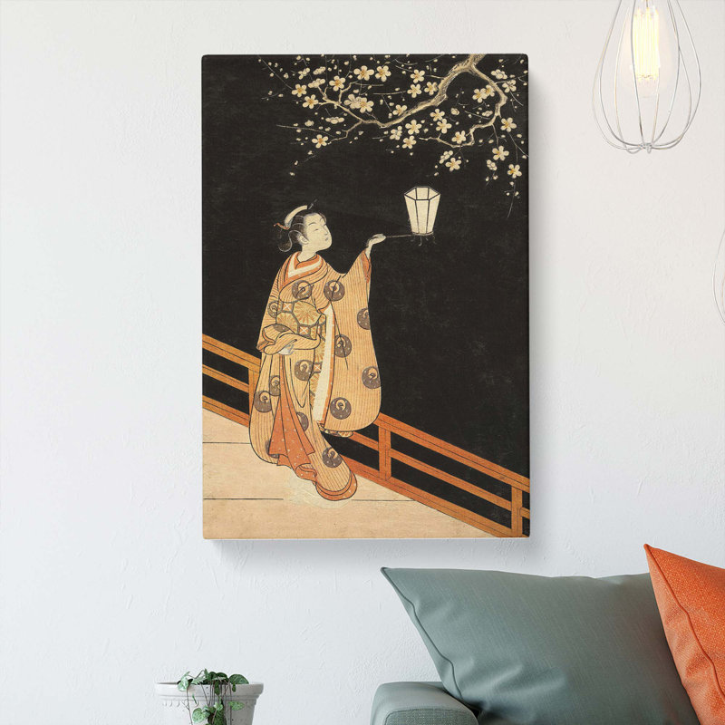 Woman Admiring Plum Blossoms by Harunobu Suzuki - Wrapped Canvas Painting, 50cm H x 35cm W x 3cm D