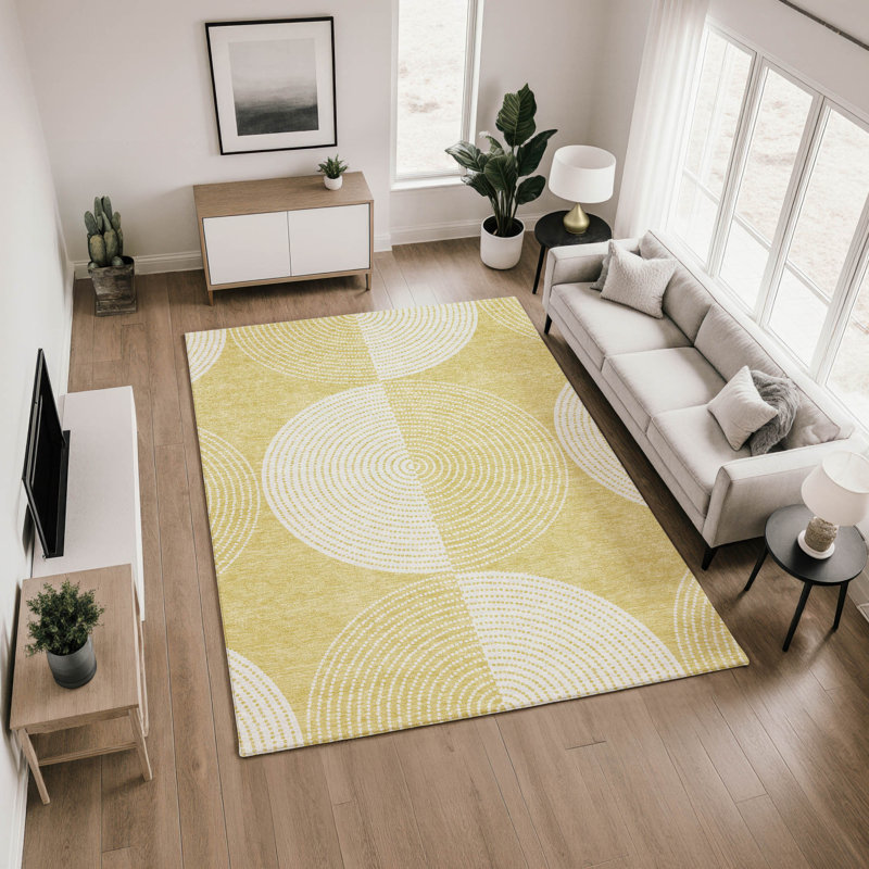 Premium Machine Washable Mayfield AMF2275 Geometric Rug, Gold, 10' x 14'