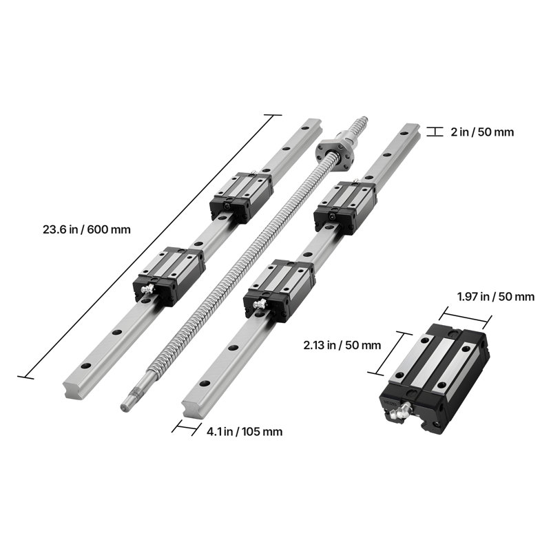 Ensemble de guide de rail linéaire, HGR20, 2 rails linéaires 600 mm (23,62 pouces) et 1 vis à billes, 4 blocs coulissants, avec support d'extrémité BF12 / BK12, couplage et boîtier d'écrou, pour tours de bricolage à commande numérique par ordinateur
