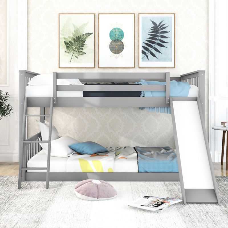 Lit double superposé au-dessus, gris - avec lit coulissant extensible et détachable réglable