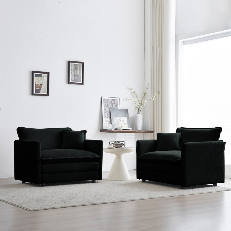  Ensemble de 2 chaises d'appoint en chenille, fauteuils modulaires rembourrés avec coussins, noir, Noir