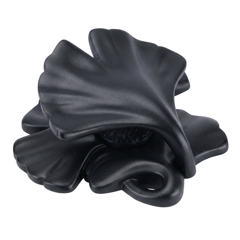 ARTS & CRAFT GINKGO KNOB IN PLATE, Matte Black