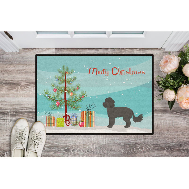 Lopiccolo Non-Slip Christmas Outdoor Doormat, Black Maltipoo