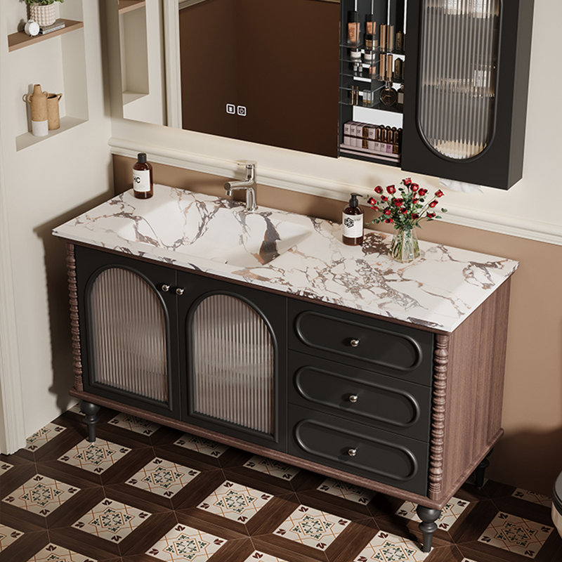 French-style retro floor-standing bathroom cabinet, 31.5" H x 51.2" W x 20.5" D