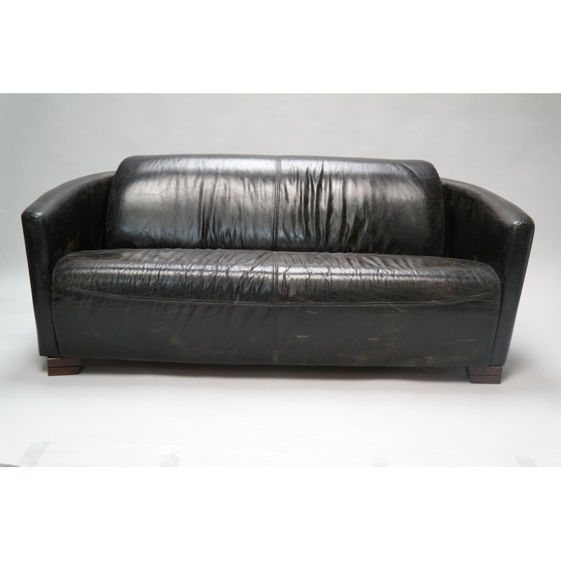 Orito Genuine Leather Loveseat, Black/Dark brown