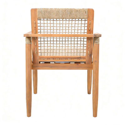 Ensemble de salle à manger d'extérieur extensible en bois d'acacia avec chaises en corde tressée à la main